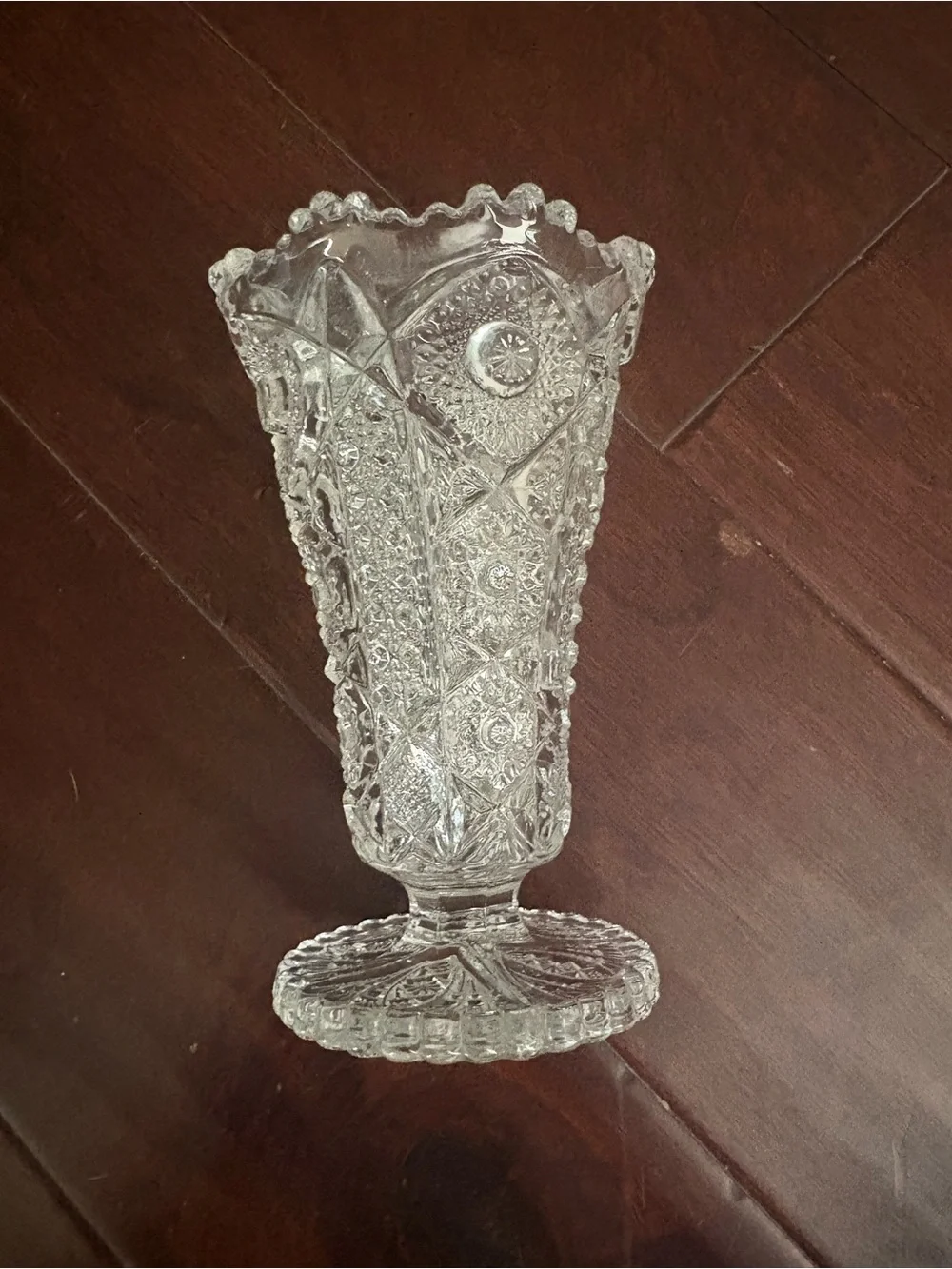 Clear Pressed Glass Decorative Vase - Classic Cut Pattern